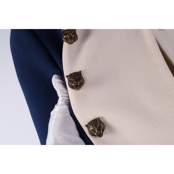 Gucci Tiger Embellished Tricolour White Blue Red Wool Long Statement Coat 44 - Picture 9 of 12
